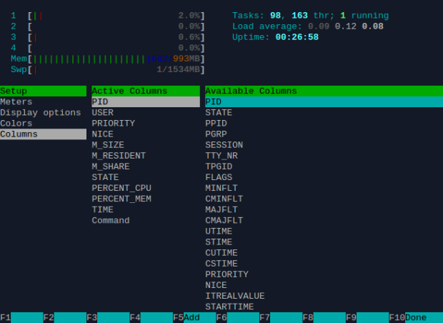 Available htop columns.