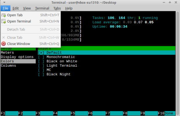 F10 shows the Xubuntu file menu instead of exiting htop.